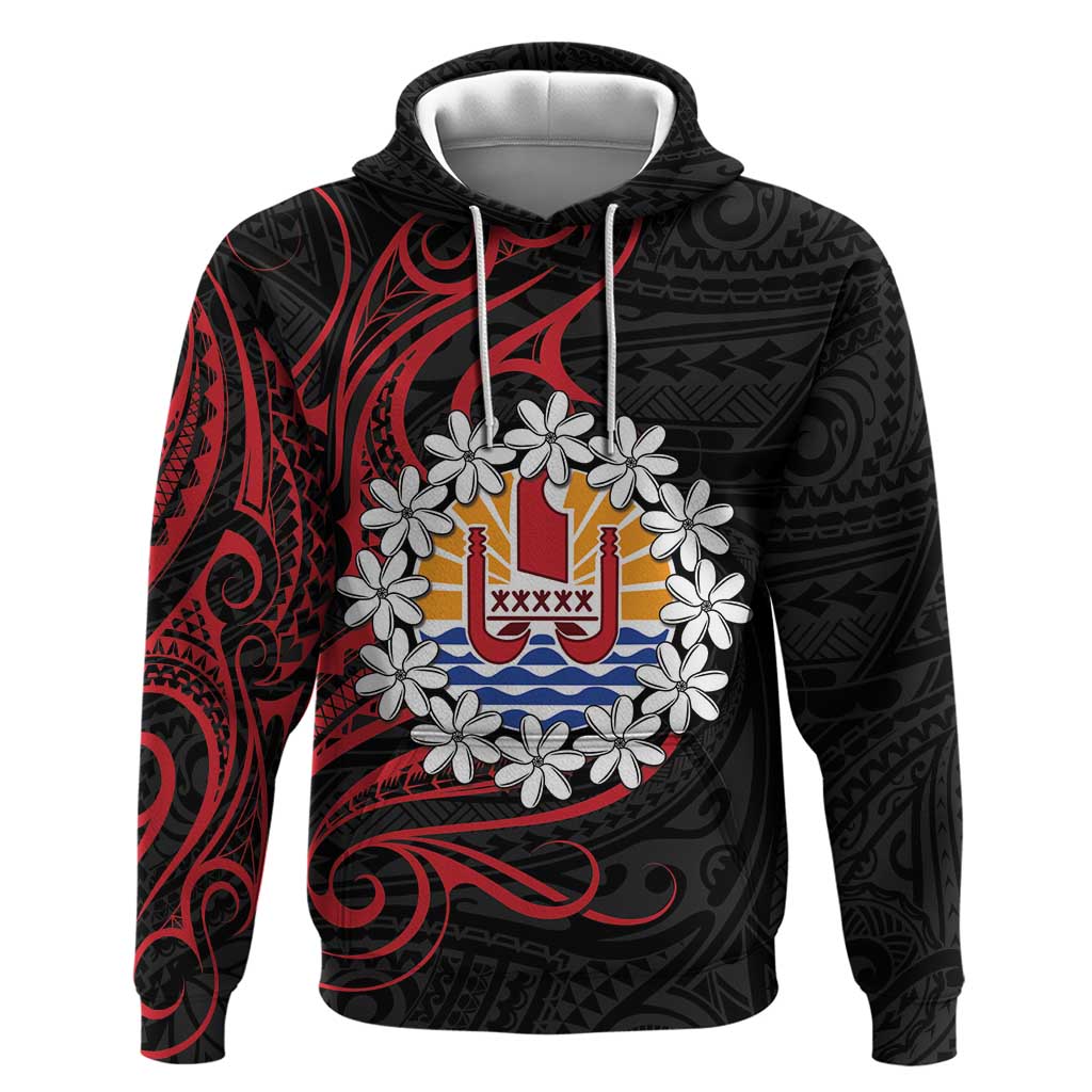 Tahitian Coat Of Arm and Tiare Flower Hoodie Polynesian Tribal Tattoo