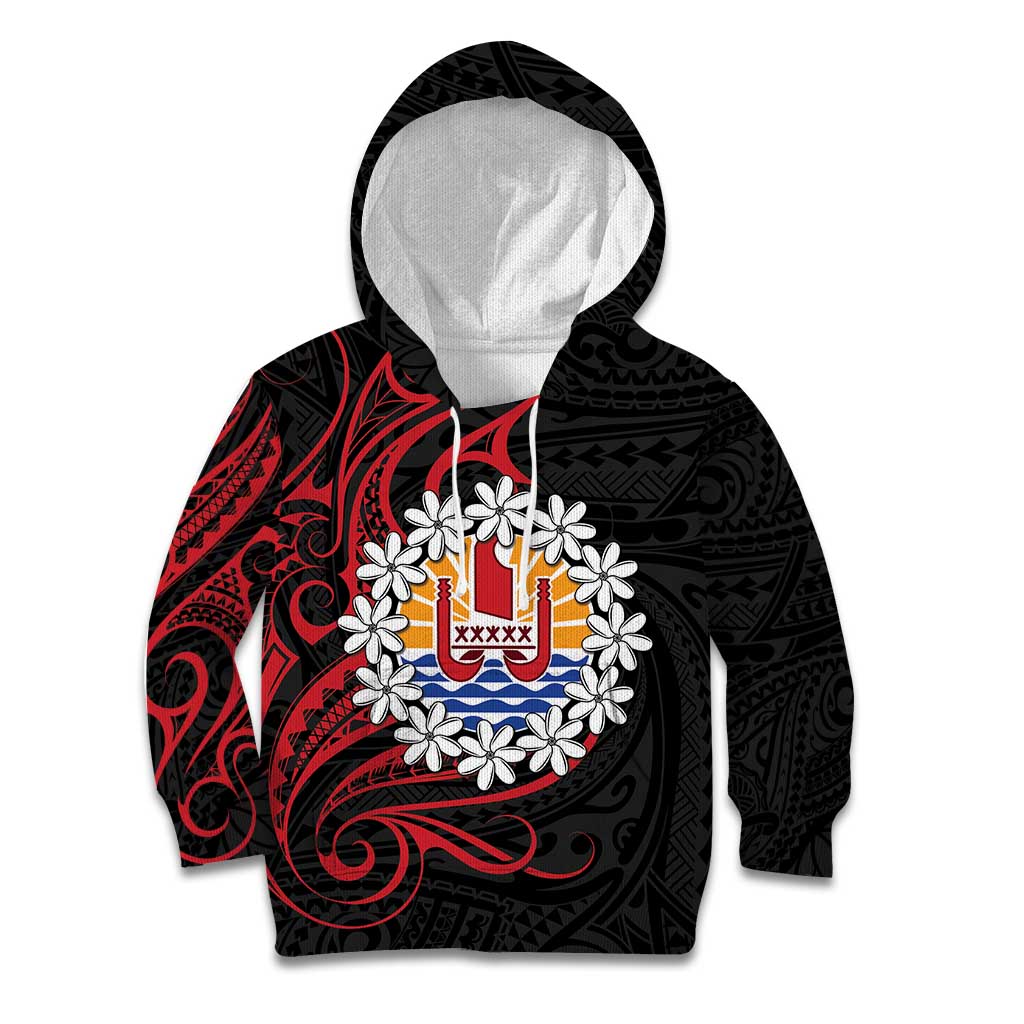 Tahitian Coat Of Arm and Tiare Flower Kid Hoodie Polynesian Tribal Tattoo