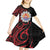 Tahitian Coat Of Arm and Tiare Flower Kid Short Sleeve Dress Polynesian Tribal Tattoo