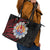 Tahitian Coat Of Arm and Tiare Flower Leather Tote Bag Polynesian Tribal Tattoo