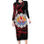 Tahitian Coat Of Arm and Tiare Flower Long Sleeve Bodycon Dress Polynesian Tribal Tattoo