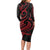 Tahitian Coat Of Arm and Tiare Flower Long Sleeve Bodycon Dress Polynesian Tribal Tattoo