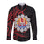 Tahitian Coat Of Arm and Tiare Flower Long Sleeve Button Shirt Polynesian Tribal Tattoo