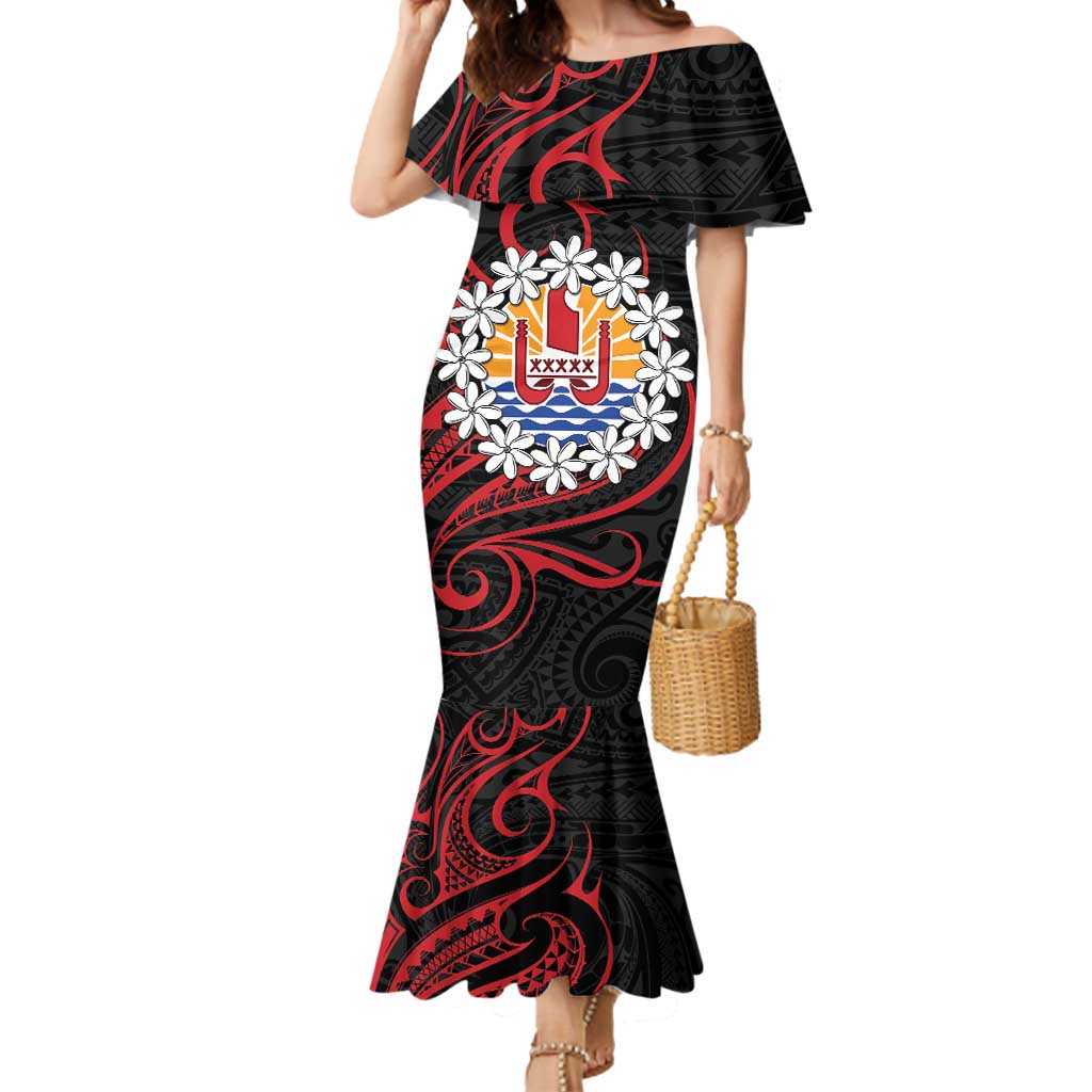 Tahitian Coat Of Arm and Tiare Flower Mermaid Dress Polynesian Tribal Tattoo