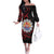 Tahitian Coat Of Arm and Tiare Flower Off The Shoulder Long Sleeve Dress Polynesian Tribal Tattoo