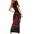 Tahitian Coat Of Arm and Tiare Flower Short Sleeve Bodycon Dress Polynesian Tribal Tattoo