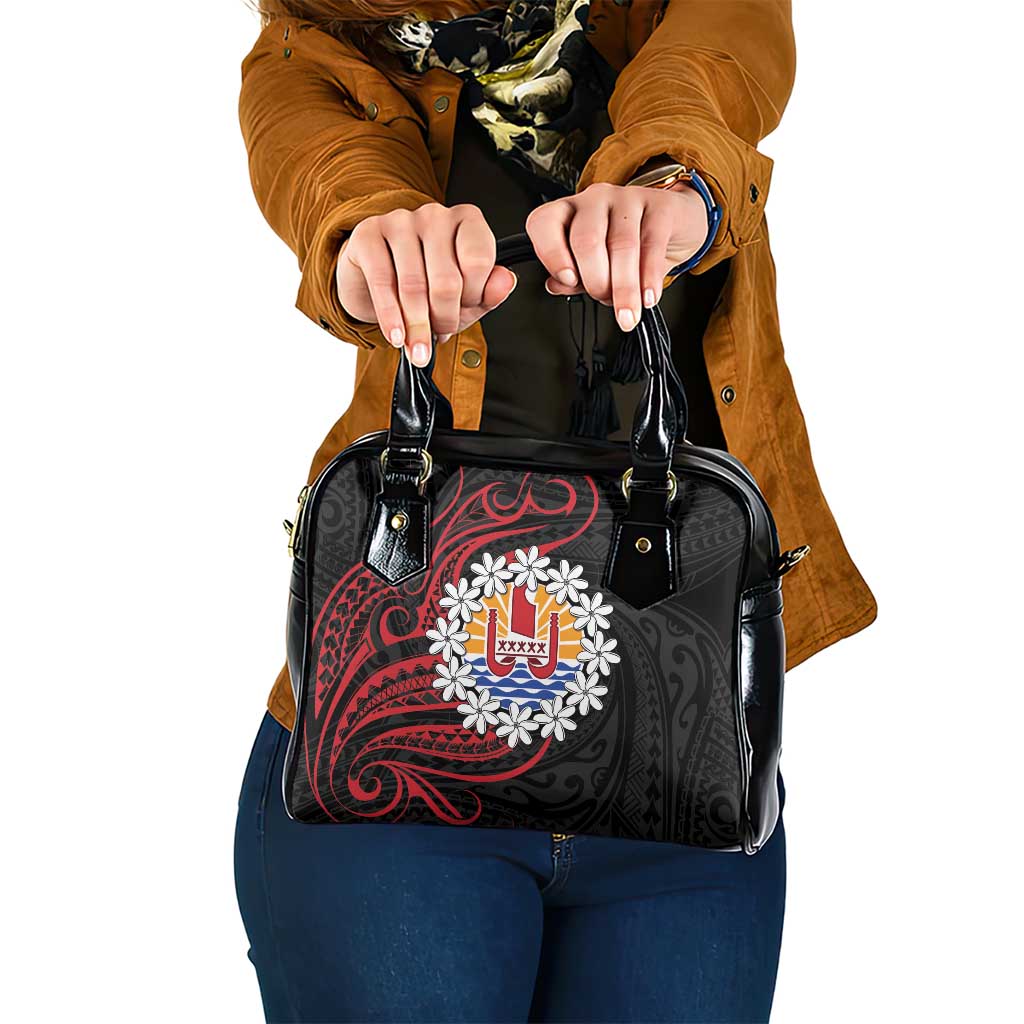 Tahitian Coat Of Arm and Tiare Flower Shoulder Handbag Polynesian Tribal Tattoo