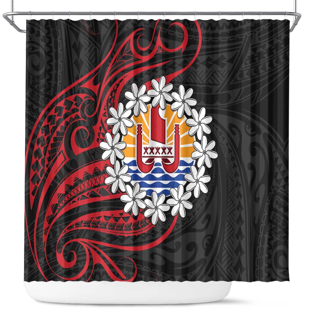 Tahitian Coat Of Arm and Tiare Flower Shower Curtain Polynesian Tribal Tattoo