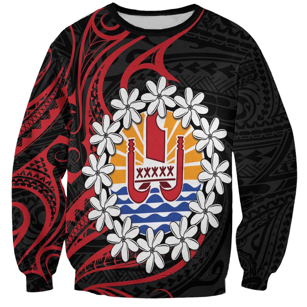 Tahitian Coat Of Arm and Tiare Flower Sweatshirt Polynesian Tribal Tattoo