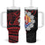 Tahitian Coat Of Arm and Tiare Flower Tumbler With Handle Polynesian Tribal Tattoo