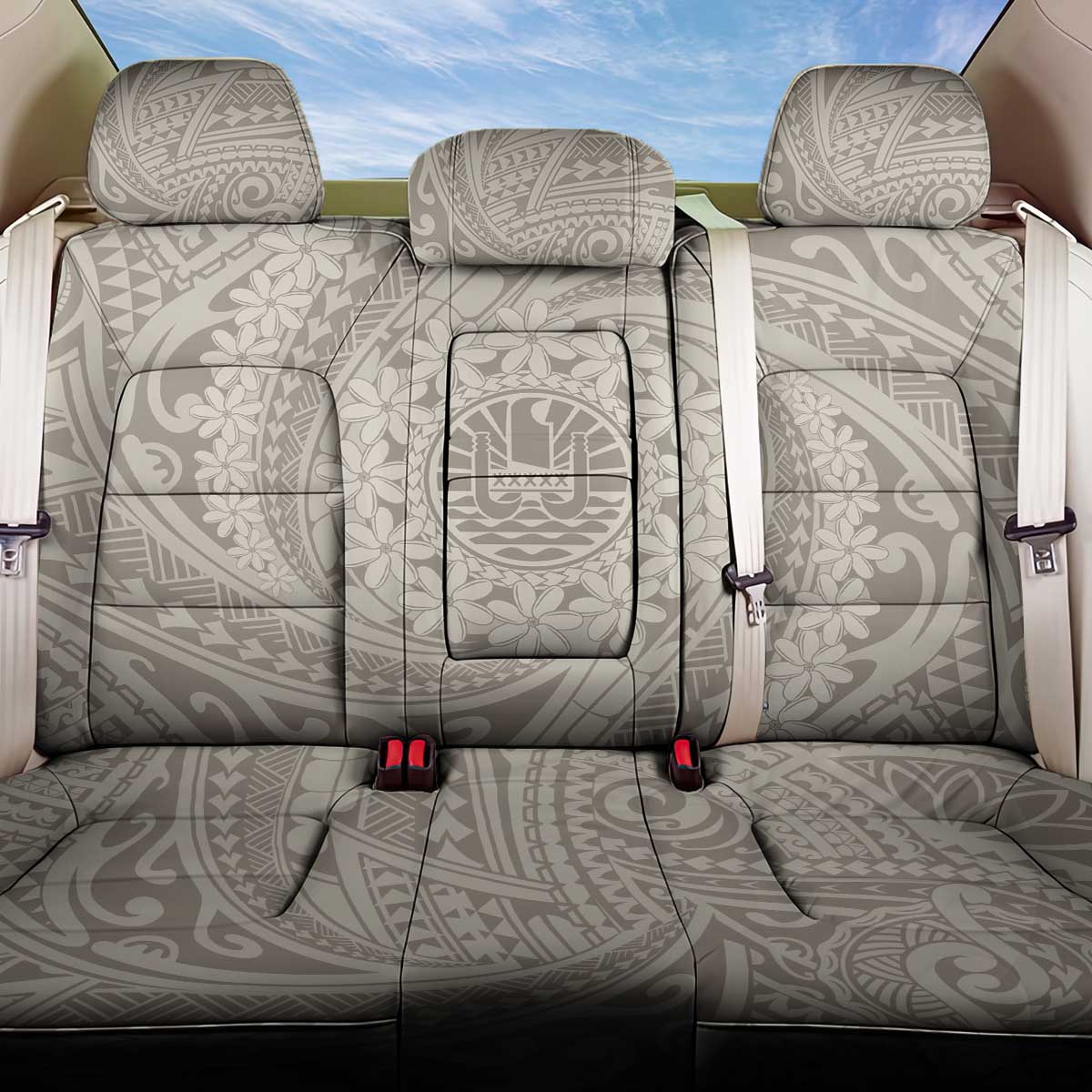 Tahitian Tiare Flower Back Car Seat Cover Beige Polynesian Pattern