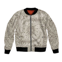 Tahitian Tiare Flower Bomber Jacket Beige Polynesian Pattern LT9 Unisex Beige - Polynesian Pride