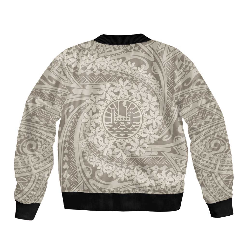 Tahitian Tiare Flower Bomber Jacket Beige Polynesian Pattern LT9 - Polynesian Pride