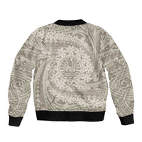 Tahitian Tiare Flower Bomber Jacket Beige Polynesian Pattern LT9 - Polynesian Pride