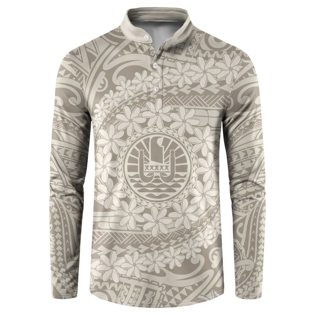 Tahitian Tiare Flower Button Sweatshirt Beige Polynesian Pattern