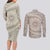 Tahitian Tiare Flower Couples Matching Long Sleeve Bodycon Dress and Long Sleeve Button Shirt Beige Polynesian Pattern