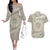 Tahitian Tiare Flower Couples Matching Off The Shoulder Long Sleeve Dress and Hawaiian Shirt Beige Polynesian Pattern