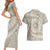 Tahitian Tiare Flower Couples Matching Short Sleeve Bodycon Dress and Hawaiian Shirt Beige Polynesian Pattern