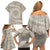 Tahitian Tiare Flower Family Matching Off Shoulder Short Dress and Hawaiian Shirt Beige Polynesian Pattern