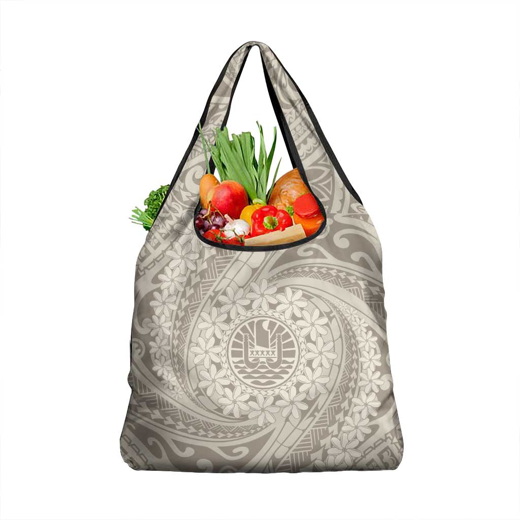 Tahitian Tiare Flower Grocery Bag Beige Polynesian Pattern