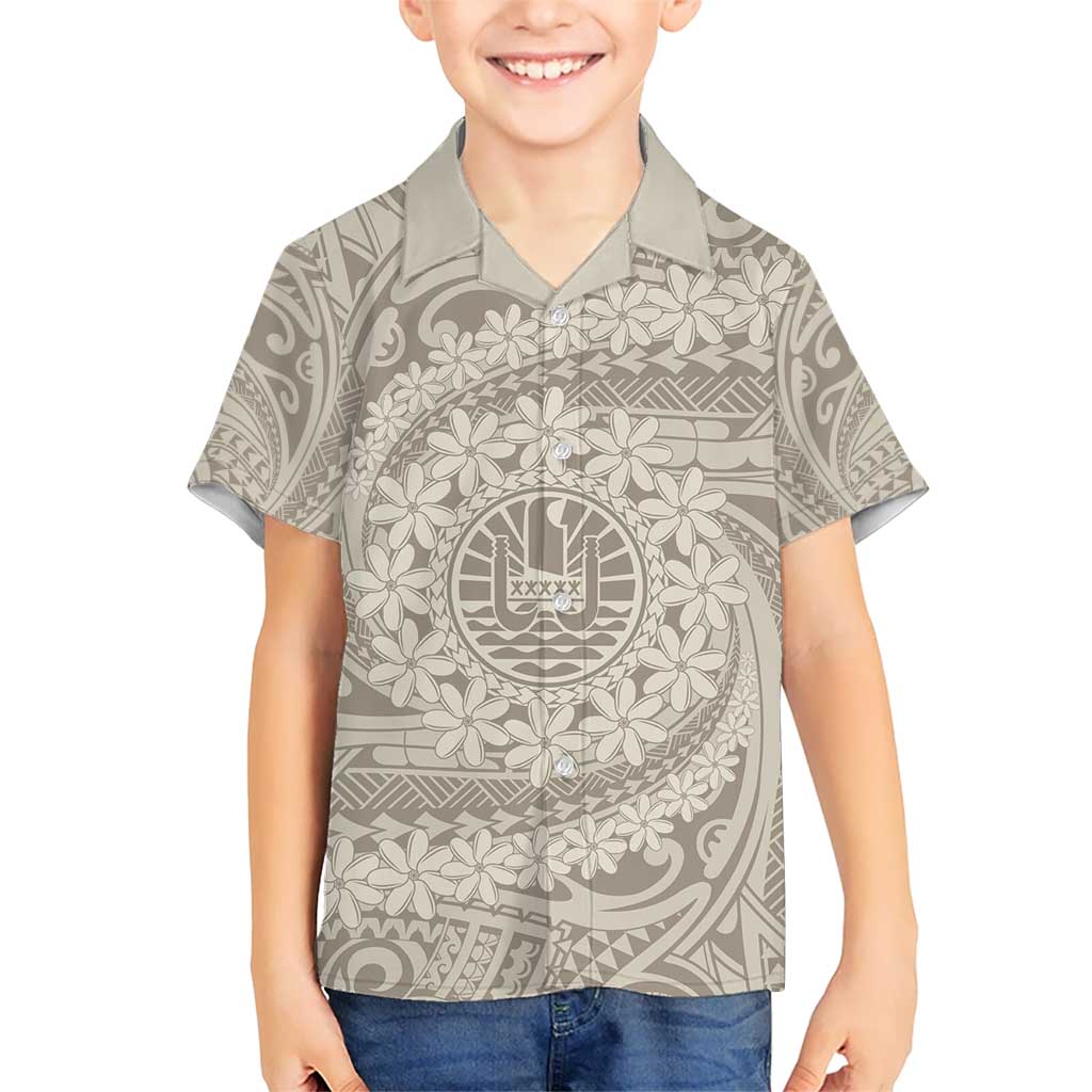 Tahitian Tiare Flower Kid Hawaiian Shirt Beige Polynesian Pattern LT9 Kid Beige - Polynesian Pride