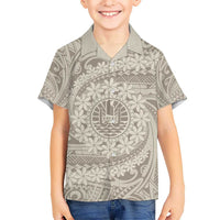 Tahitian Tiare Flower Kid Hawaiian Shirt Beige Polynesian Pattern LT9 Kid Beige - Polynesian Pride