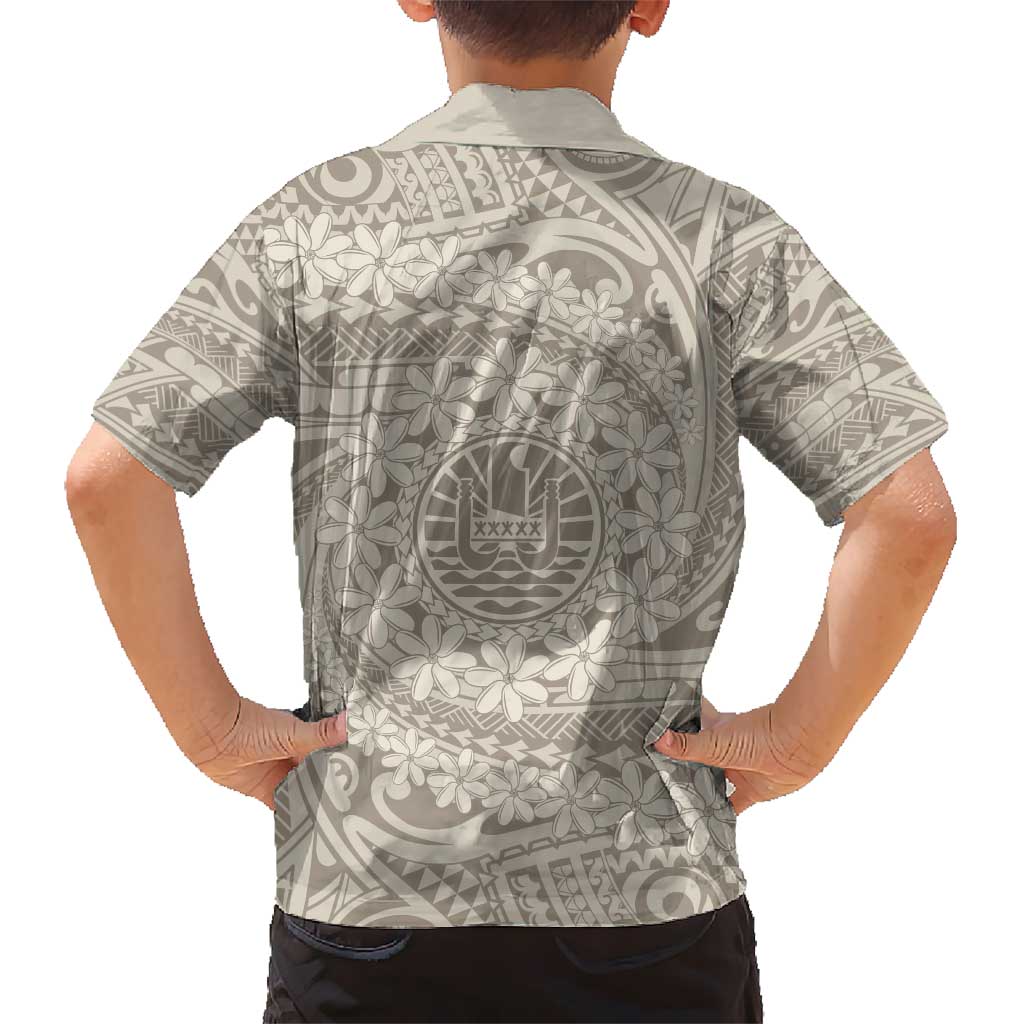 Tahitian Tiare Flower Kid Hawaiian Shirt Beige Polynesian Pattern LT9 - Polynesian Pride