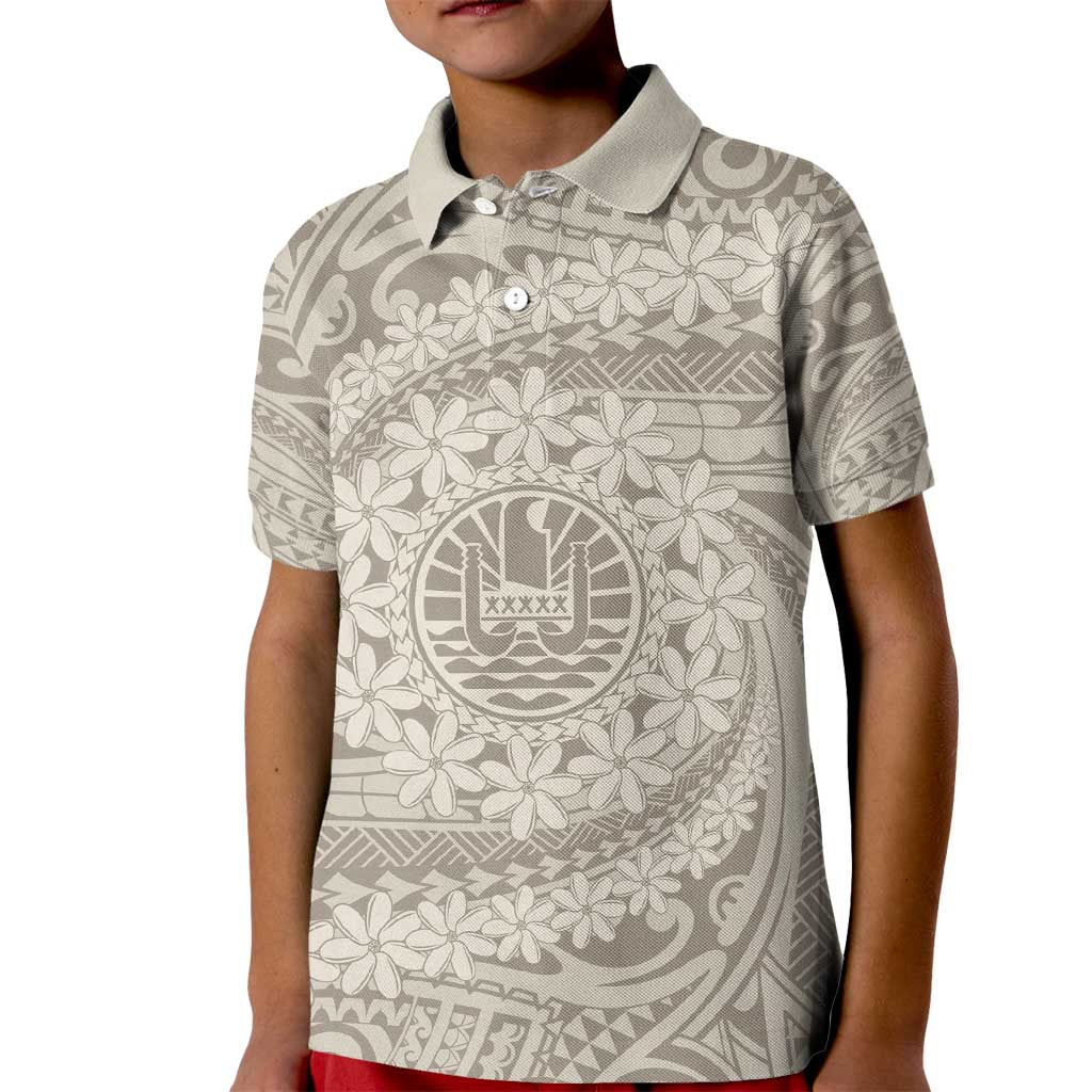 Tahitian Tiare Flower Kid Polo Shirt Beige Polynesian Pattern