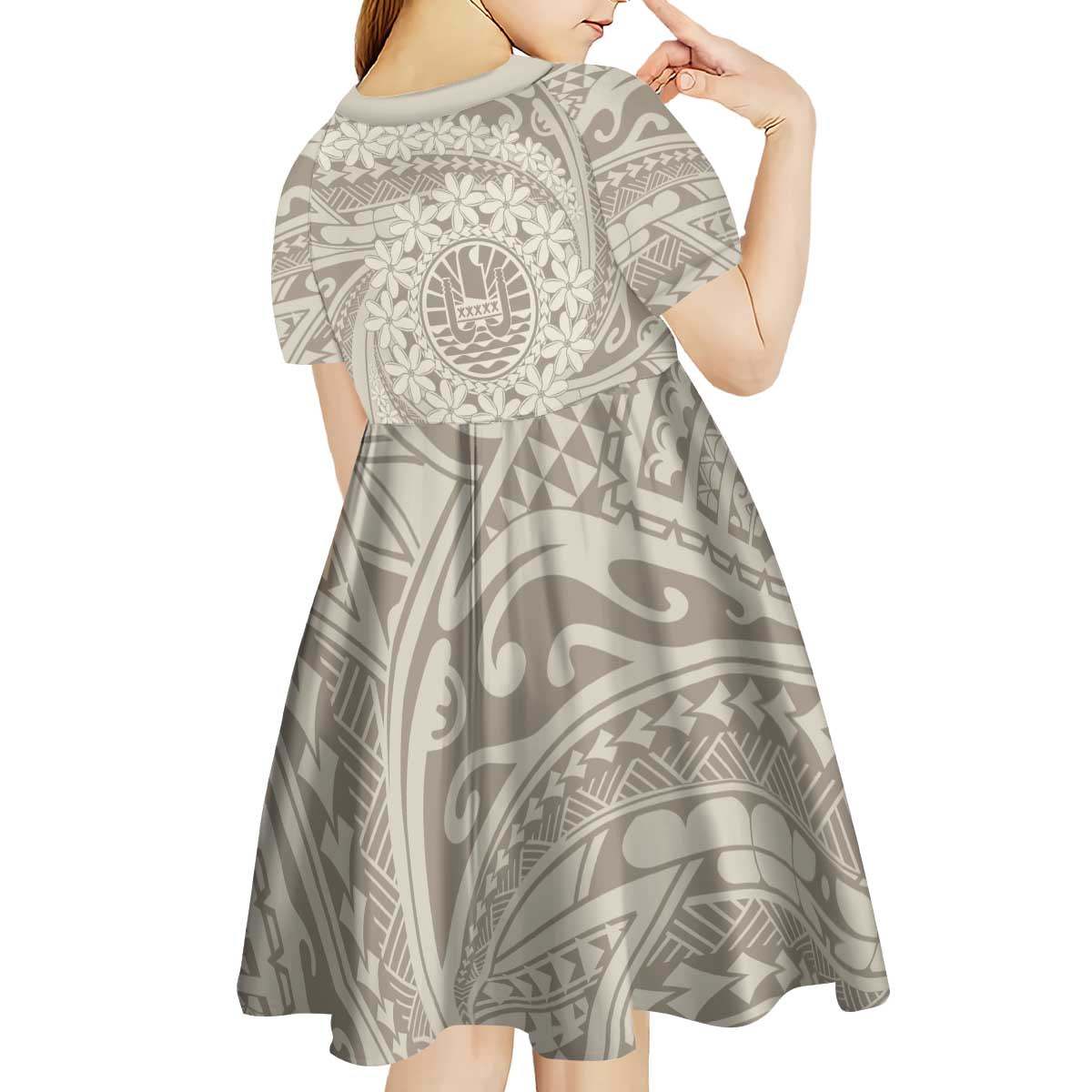 Tahitian Tiare Flower Kid Short Sleeve Dress Beige Polynesian Pattern LT9 - Polynesian Pride