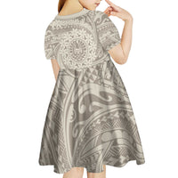 Tahitian Tiare Flower Kid Short Sleeve Dress Beige Polynesian Pattern LT9 - Polynesian Pride