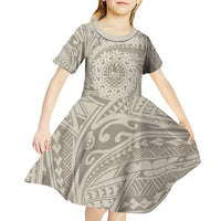Tahitian Tiare Flower Kid Short Sleeve Dress Beige Polynesian Pattern LT9 - Polynesian Pride