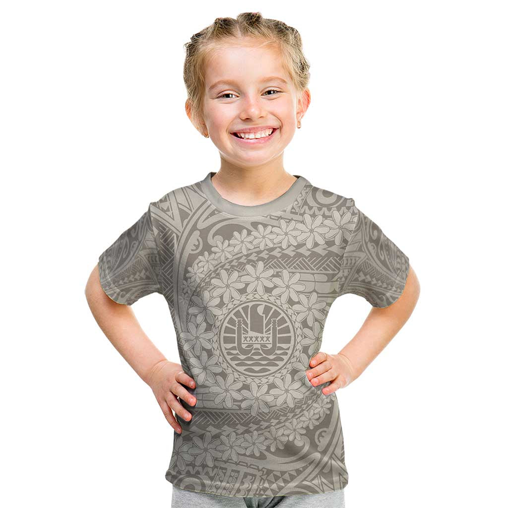 Tahitian Tiare Flower Kid T Shirt Beige Polynesian Pattern