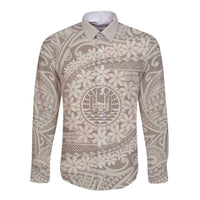 Tahitian Tiare Flower Long Sleeve Button Shirt Beige Polynesian Pattern LT9 Unisex Beige - Polynesian Pride