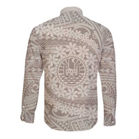 Tahitian Tiare Flower Long Sleeve Button Shirt Beige Polynesian Pattern LT9 - Polynesian Pride
