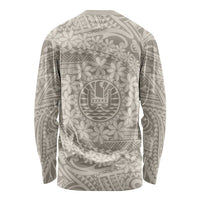 Tahitian Tiare Flower Long Sleeve Shirt Beige Polynesian Pattern LT9 - Polynesian Pride