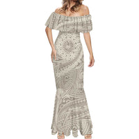 Tahitian Tiare Flower Mermaid Dress Beige Polynesian Pattern LT9 - Polynesian Pride