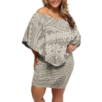 Tahitian Tiare Flower Off Shoulder Short Dress Beige Polynesian Pattern LT9 Women Beige - Polynesian Pride