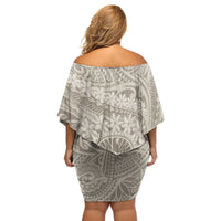 Tahitian Tiare Flower Off Shoulder Short Dress Beige Polynesian Pattern LT9 - Polynesian Pride