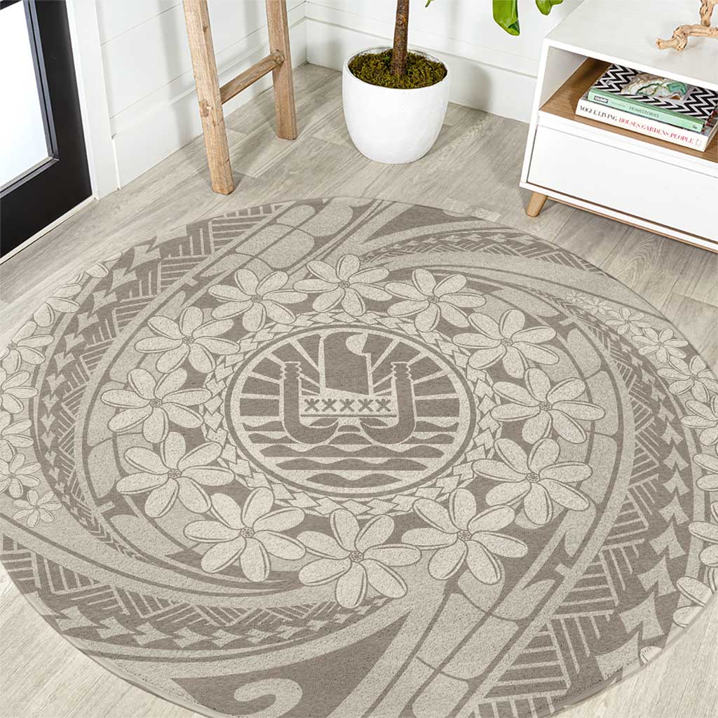 Tahitian Tiare Flower Round Carpet Beige Polynesian Pattern LT9 Beige - Polynesian Pride