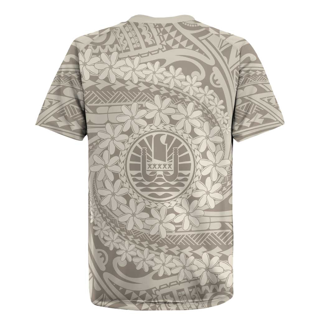 Tahitian Tiare Flower Rugby Jersey Beige Polynesian Pattern LT9 - Polynesian Pride