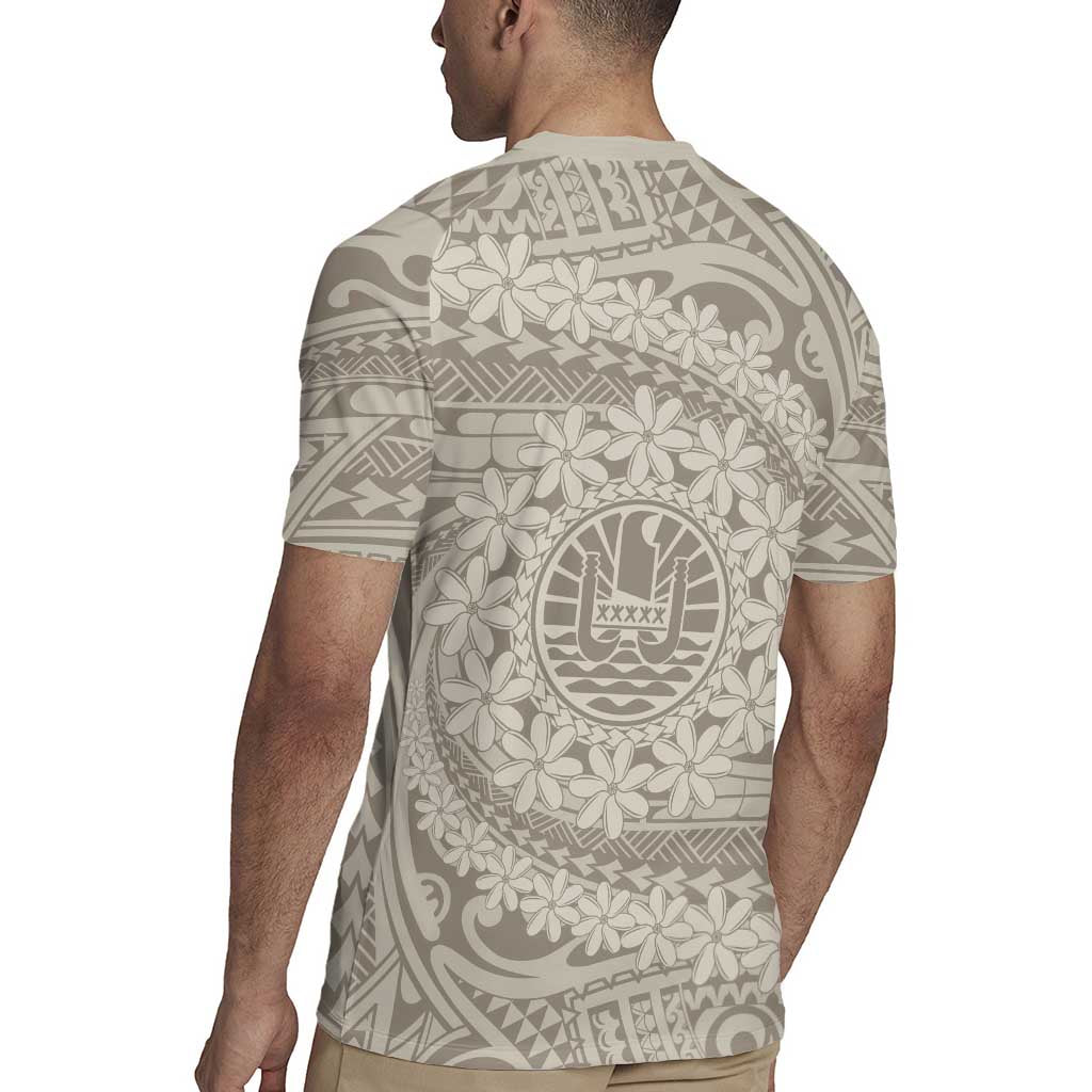 Tahitian Tiare Flower Rugby Jersey Beige Polynesian Pattern LT9 - Polynesian Pride