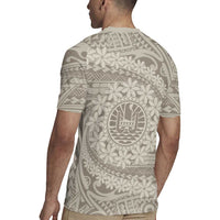 Tahitian Tiare Flower Rugby Jersey Beige Polynesian Pattern LT9 - Polynesian Pride
