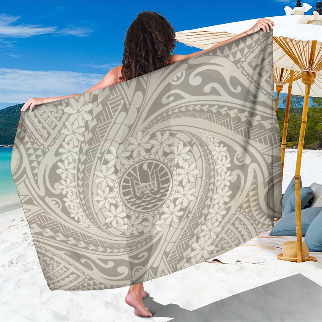 Tahitian Tiare Flower Sarong Beige Polynesian Pattern