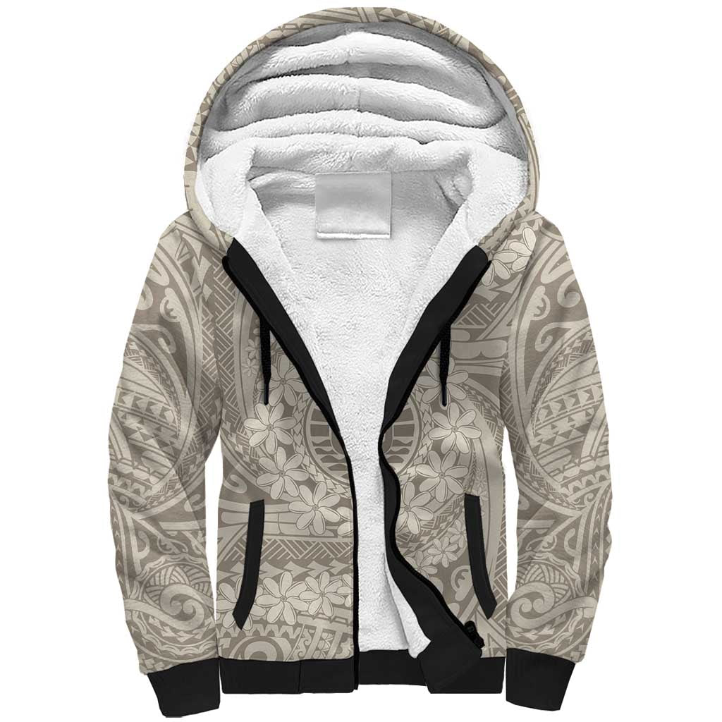 Tahitian Tiare Flower Sherpa Hoodie Beige Polynesian Pattern LT9 Unisex Beige - Polynesian Pride