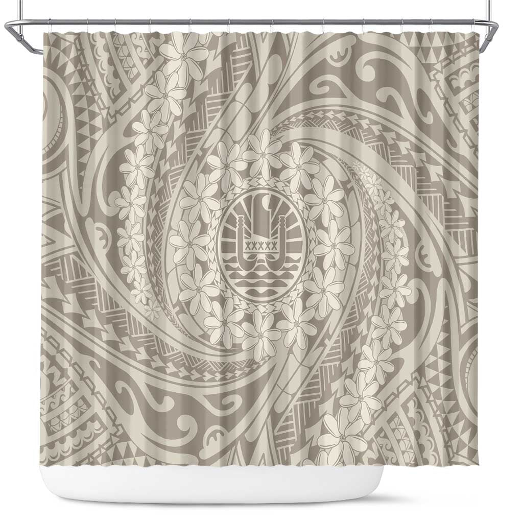 Tahitian Tiare Flower Shower Curtain Beige Polynesian Pattern