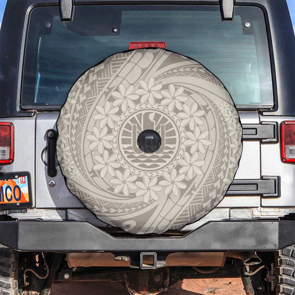 Tahitian Tiare Flower Spare Tire Cover Beige Polynesian Pattern