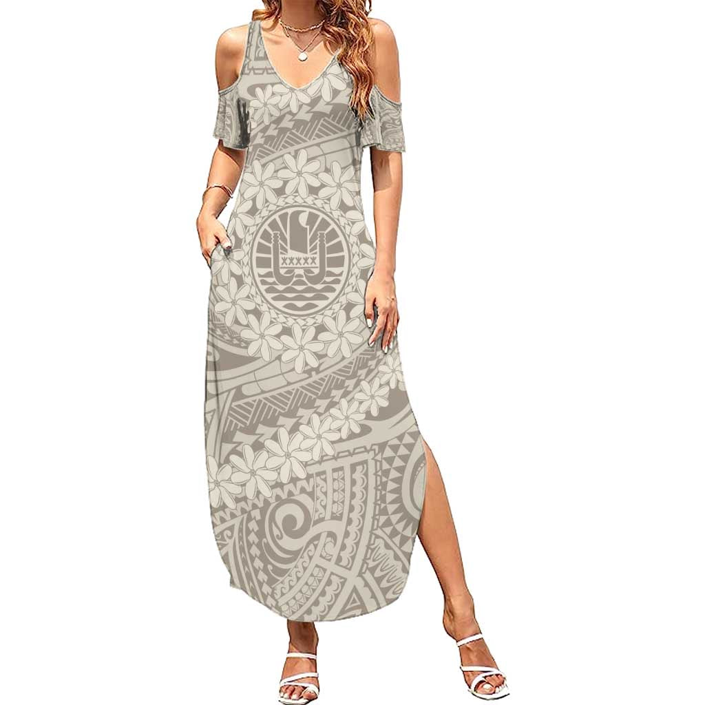 Tahitian Tiare Flower Summer Maxi Dress Beige Polynesian Pattern LT9 Women Beige - Polynesian Pride