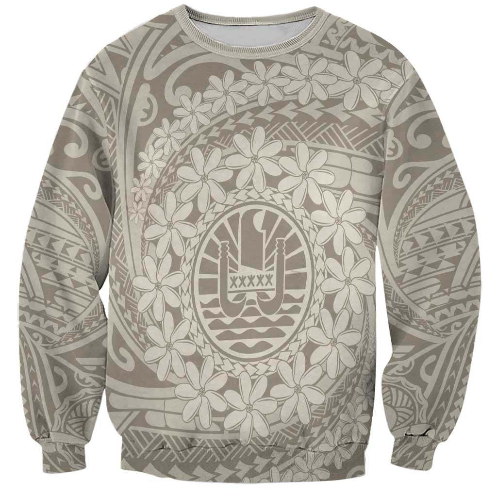 Tahitian Tiare Flower Sweatshirt Beige Polynesian Pattern LT9 Unisex Beige - Polynesian Pride