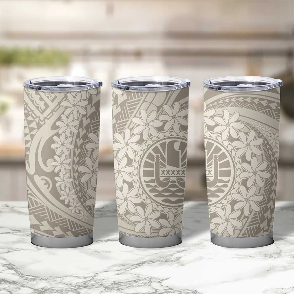Tahitian Tiare Flower Tumbler Cup Beige Polynesian Pattern LT9 - Polynesian Pride