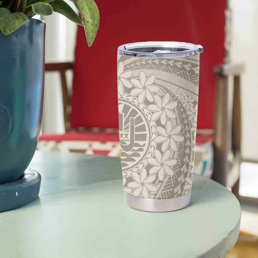 Tahitian Tiare Flower Tumbler Cup Beige Polynesian Pattern LT9 - Polynesian Pride